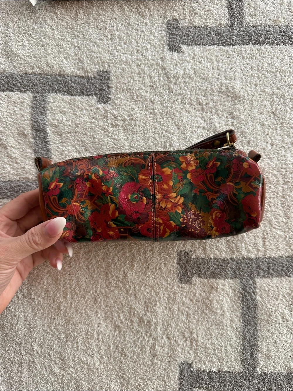 Patricia Nash Floral Leather Wristlet in Red, Green, Brown, Gold